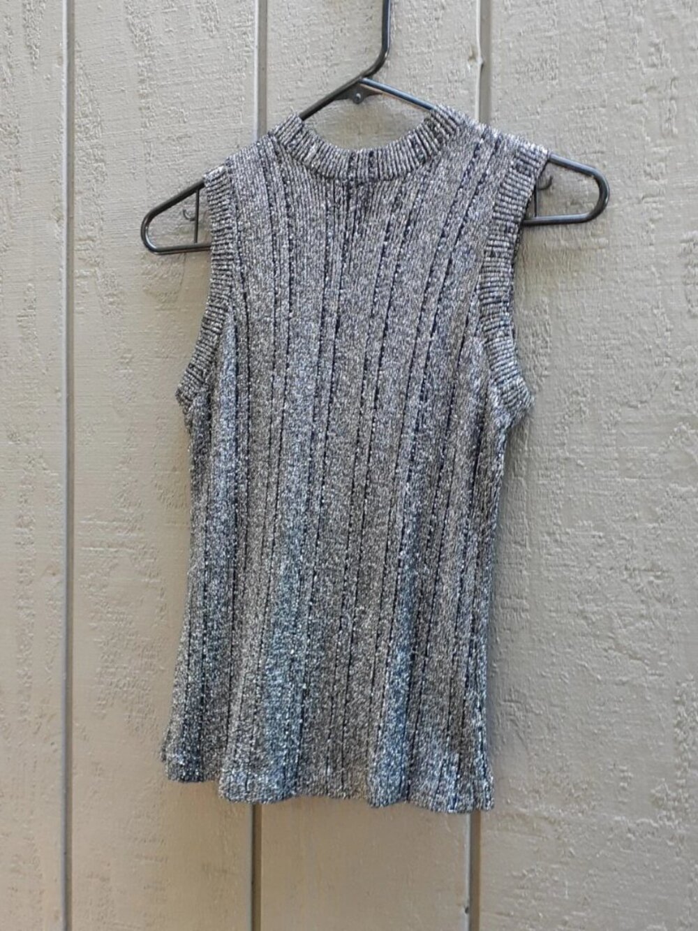 Nelly De Grab Top Vtg 60s Silver Lame S/M Loose Knit Shimmery Glamor Stretchy 10